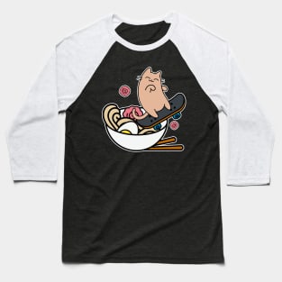 Ramen Bowl Skater Cat Skateboarding Bowl Cool cArtoon Baseball T-Shirt